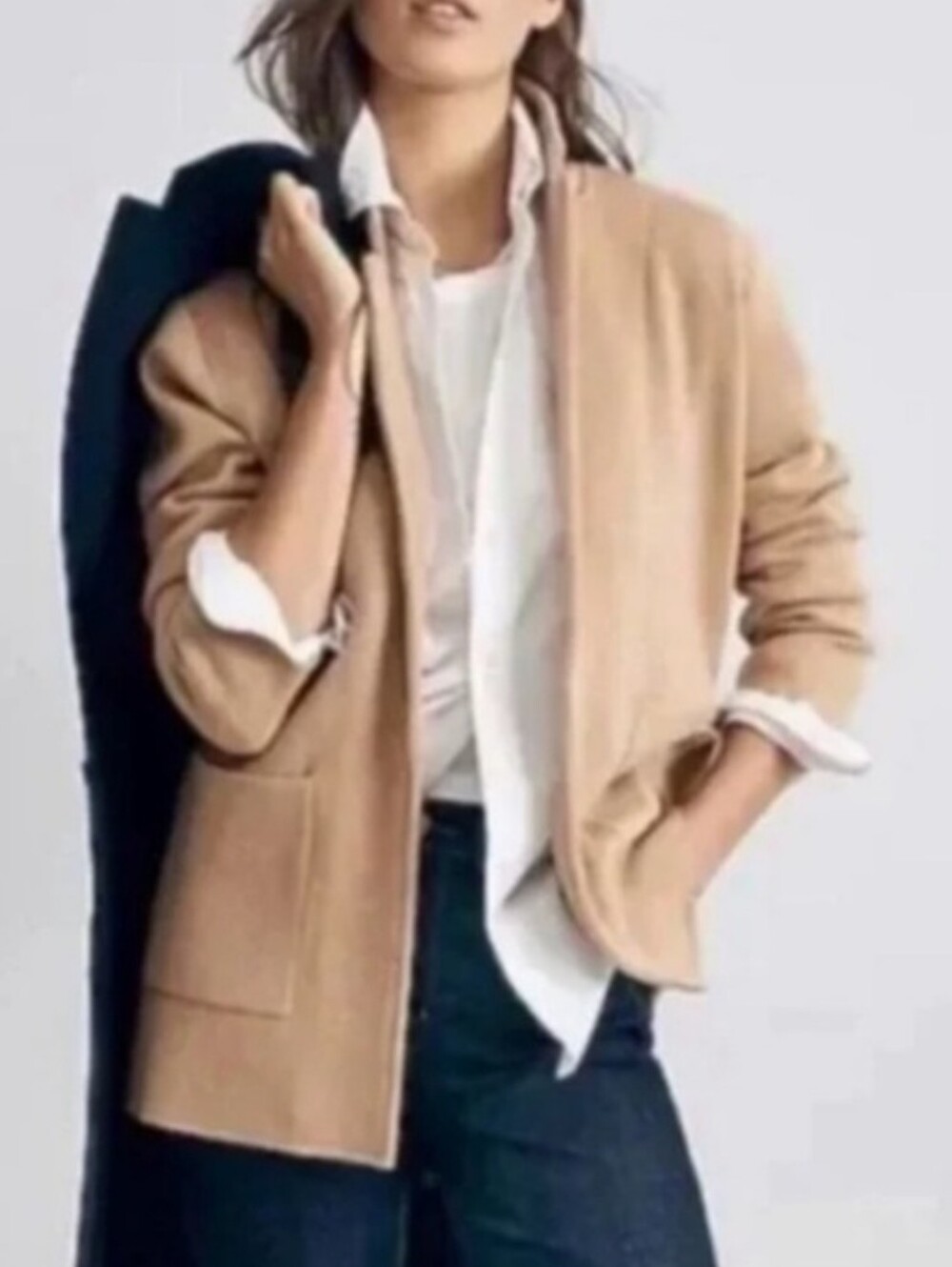 J. Crew Open Front Beige Merino Wool Blend Knit Jacket